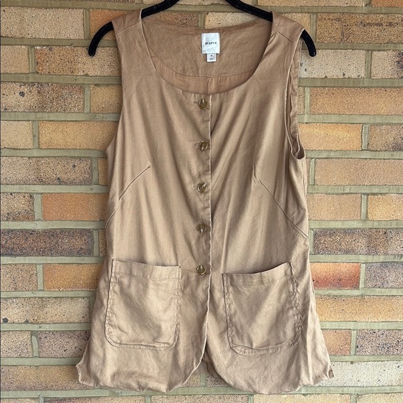 Anthropologie Tops - Maeve by Anthropologie Women's Tan Sleeveless Button-Down linen blend vest M